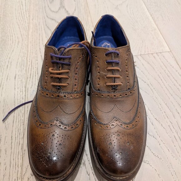 Ted Baker London Men’s Wingtip Brogue Oxfords - Brown Textured Leather - Picture 2 of 3
